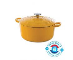 BK Cookware H6075.524 BK Bourgogne Schmortopf 24 cm/4.2L, Emailliertes Gusseisen, Deckel mit Tropfringen, Induktions-/Backofengeeignet, Spülmaschinenfest, Sonniges Gelb