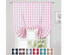 Caromio Gardinen mit Karomuster, Karomuster, Küchen-Ebene, Volant, Vorhänge, zum Raffen, Schatten, Fenster, Küche, Café, Badezimmer, Fenster, mehrfarbig Country Rustic Tie Up Shade rose