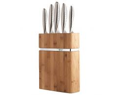 Richardson Sheffield FORME CONTOURS Messerblock, bestückt, inkl. Messer-Set, Spickmesser, Allzweckmesser, Kochmesser, Brotmesser & Schinkenmesser, martensitischer Messerstahl, Silber/Braun, 6-teilig