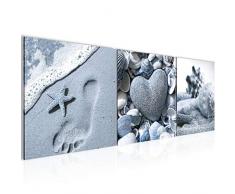 Wandbild Feng Shui Strand Bilder 120 x 40 cm Vlies - Leinwand Bild XXL Format Wandbilder Wohnzimmer Wohnung Deko Kunstdrucke Blau 3 Teile - MADE IN GERMANY - Fertig zum Aufhängen 504233b