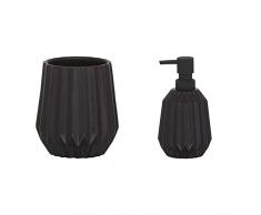 Sealskin Becher Arte, Zahnputzbecher aus natürlichem Porzellan, Farbe: Schwarz + Seifenspender Arte, aus natürlichem Porzellan, schwarz