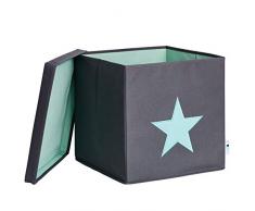 STORE.IT 672241 Ordnungsbox mit Deckel, grau mit mintgrünem Stern, MDF verstärkt, Polyester Mint, 33 x 33 x 33 cm