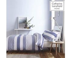 Catherine Lansfield Newquay Bettwäsche-Set für Einzelbett, gestreift, pflegeleicht, Blau