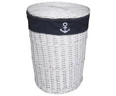 dvier SWWK-38WRd-b Wäschekorb Korb Weide Weiß Marineblau rund D.39 H.55cm, 1 Einheiten, 38WRd, Durchmesser 39cm, Höhe