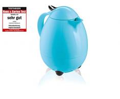 Leifheit Columbus 1, 0 L Isolierkanne, 100% dicht, Thermoskanne mit bewährter Aromataste, praktisches Öffnen und Schließen mit einer Hand, Kaffeekanne, Teekanne, hellblau, hochglanz