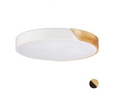 Relaxdays Deckenleuchte, 24 W LED Flurlampe, Deckenlampe Wohnzimmer, Holz & Metall, H x D: 5 x 40 cm, weiß, 40 cm, rund