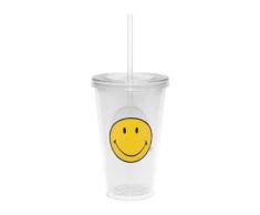 zak! Trinkbecher Smiley mit Trinkhalm 490ml in transparent, Kunststoff, 45x20x15 cm