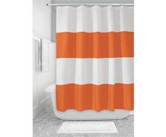 InterDesign Zeno Duschvorhang Textil | wasserdichter Duschvorhang mit Streifen | waschbarer Duschvorhang in der Größe 183,0 cm x 183,0 cm | Polyester orange/weiß