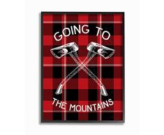 The Stupell Home Décor Collection Going to The Mountains Axes and Plaid Leinwandbild, gespannt, Holzwerkstoffe, Mehrfarbig, 27.94 x 3.81 x 35.56 cm