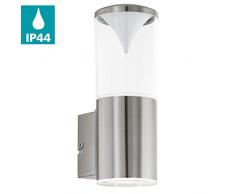 EGLO LED Außen-Wandlampe Penalva, 2 flammige Außenleuchte, Wandleuchte aus Edelstahl und Kunststoff, Farbe: Silber, weiß, IP44
