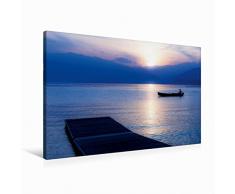 Calvendo Premium Textil-Leinwand 90 cm x 60 cm Quer Boot bei Sonnenuntergang am Lago Maggiore | Wandbild, Bild auf Keilrahmen, Fertigbild auf Echter Leinwand, Leinwanddruck Orte Orte