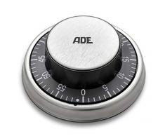 ADE TD 1304 Mechanischer Küchentimer. Klassischer Kurzzeitmesser zum Aufziehen. Aus ABS-Kunststoff und gebürstetem Edelstahl. Magnetaufhängung, akustisches Signal nach Zeitablauf. Eieruhr. Schwarz