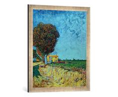 Gerahmtes Bild von Vincent Van Gogh Allee bei Arles mit Häusern, Kunstdruck im hochwertigen handgefertigten Bilder-Rahmen, 50x70 cm, Silber Raya