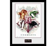 GB eye Harry Potter Hogwarts Aquarell Gerahmter Kunstdruck, Holz, verschieden, 52 x 44 x 3 cm