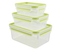 Emsa 515585 Food Clip & Close, Plastik, Transparent / Grün, 0,55 / 1 / 2,3 Liter, Set mit 3 Boxen