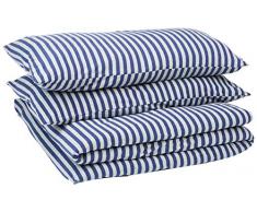 AmazonBasics - Bettwäsche-Set, Jersey, gestreift, 230 x 220 cm / 50 x 80 cm, Marineblau