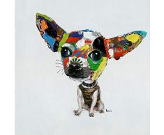 Kare Ölbild Chihuahua, 33051, moderne handbemalte Wandbilder, handgemalter Hund, bunt (H/B/T) 50x50x1,5cm