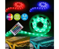 Briloner Leuchten – LED Band 5m, außen, dimmbar, RGB, IP44 spritzwassergeschützt, LED Streifen 150xRGB-LED/0,16W
