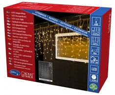 Konstsmide 3672-103 LED Eisregen Lichtervorhang mit weißen Globes / für Außen (IP44) / 24V Außentrafo / 200 warm weiße Dioden / transparentes Kabel