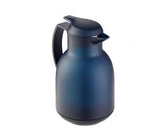 Leifheit Bolero 1, 0 L Isolierkanne, 100% dicht, Thermoskanne mit doppelwandigem Vakuum-Glaskolben, praktisches Öffnen und Schließen mit einer Hand, Kaffekanne, Teekanne, blau, gefrostet