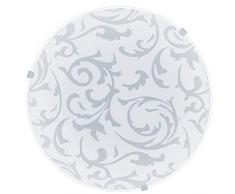 EGLO Deckenlampe Mars, 1 flammige Wandleuchte, Deckenleuchte aus Stahl, Farbe: Weiß, Glas: Weiß satiniert Motiv Dekor, Fassung: E27