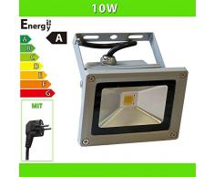 LEDVero LED Flutlicht 10 W Fluter Strahler Baustrahler mit Netzstecker, silber/warmweiß LF18