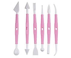 Dr. Oetker Modellierwerkzeug für Marzipan und Fondant, 6 er Modellierset mit 12 Funktionsteilen und Aufbewahrungsbox - für vielfältige Dekorationen (Farbe: Weiß/Rosa) - spülmaschinengeeignet, Menge: 1 x 6er Set
