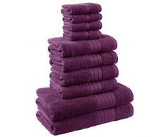Dreamscene Weich 10 Stück Handtuch Bale Bad Geschenk-Set 100% ägyptische Baumwolle, Violett