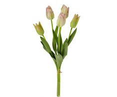 Real-Touch Tulpenbund mit 5 Blüten, 53 cm, Frühjahrsdeko, Frühlingsdeko, Osterdeko, Kunstblumen, Künstliche Blumen, Weiss/Rosa