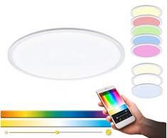 EGLO connect LED Deckenleuchte SARSINA-C Panel, Smart Home Deckenlampe, Material: Aluminium, Kunststoff, Farbe: Weiß, Ø 80 cm, inkl. Fernbedienung, dimmbar, Weißtöne und Farben einstellbar
