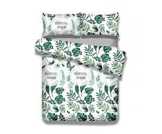 AmeliaHome weiß grün 2tlg Bettwäsche, Baumwolle, Botanique, 135x200 + 50x75