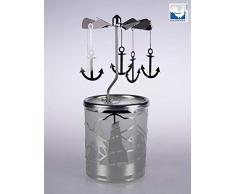 Kerzenfarm Hahn Glaskarussell Teelichthalter Windlicht 84383 Motiv Schiff Größe 16 x 6 x 6 cm Glaskarussel, Glas, Silber, 6 cm