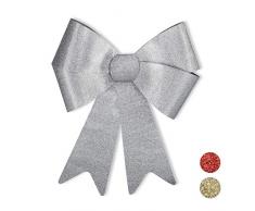 Relaxdays XL Riesenschleife, Dekoschleife für große Geschenke, Glitzer Dekoration, als Hochzeitsdeko o. Autoschleife, Silber, 54 x 38 x 7,5 cm