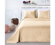 DecoKing 12796 Tagesdecke 240 x 260 cm beige mit 2 Kissenbezügen 50x60 cm Bettüberwurf Pflanzen pflegeleicht Elodie