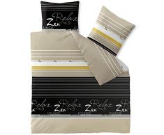 CelinaTex Fashion Bettwäsche 200 x 200 cm 3teilig Baumwolle Lian Streifen Wörter Beige Schwarz Weiß