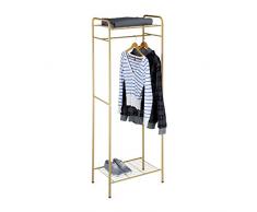 Relaxdays Kleiderständer mit Ablage SANDRA, Metall, Garderobenständer, mit Kleiderstange, Schuhablage auch für Stiefel, HBT: 166 x 60,5 x 38 cm, honig-braun