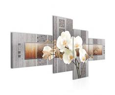 Bilder Blumen Orchidee Wandbild 150 x 60 cm Vlies - Leinwand Bild XXL Format Wandbilder Wohnzimmer Wohnung Deko Kunstdrucke Braun 4 Teilig - MADE IN GERMANY - Fertig zum Aufhängen 204645a