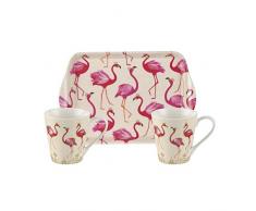 Sara Miller London Flamingo Becher und Tablett, Keramik, Mehrfarbig, 15 x 22.5 x 11 cm