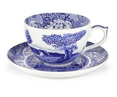 Portmeirion Home & Gifts Jumbo-Tasse mit Untertasse, blau/weiß