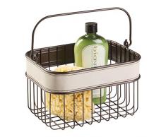 iDesign 64951EU Lauren Badezimmer Aufbewahrungskorb, 23,62 x 17,14 x 14,99 cm, beige, PU leather/ metal