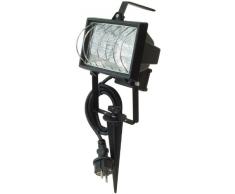 Transmedia Halogen-Flutlichtstrahler 230V/150W, 2000 lm, Schutzklasse: IP44, mit Erdspieß, Leuchmittel (ø 8 x 78 mm), nicht dimmbar, Anschlusskabel: 1.8 m, 400 x 140 x 124 mm, LHS4-150L