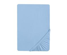 biberna Jersey-Elastic (Matratzenhöhe max. 25 cm) Spannbetttuch, 97% Baumwolle / 3% Elasthan, Eisblau, 180 x 200 cm - 200 x 220 cm