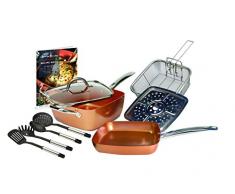 Kupfer Chef Tiefe quadratische Seite Antihaftbeschichtung, Pfanne Kit, Kupfer, Maurerkelle, groß, 10-TLG.