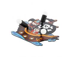EGLO SAN CARLO Deckenlampe, Kinderlampe mit Piraten Motiv, Deko für Jungen und Mädchen, Deckenleuchte 3-flammig für Kinderzimmer Bunt, Piratenschiff Lampe, Holz, 40 W