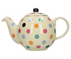 London Pottery Teekanne mit Sieb, Keramik, gepunktet, elfenbeinfarben/bunt gepunktet, 6 Tassen Kapazität, 1,2 L
