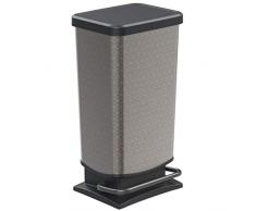 Rotho Paso Mülleimer 40 l mit Deckel, Kunststoff(PP), silber mit Motiv Hexagon, 40 Liter (35,3 x 29,5 x 67,6 cm)