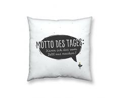 Happy Life 44936 Baumwoll-Kissen mit Spruch Motto des Tages, Kann ich das vom Bett aus machen, 30 cm x 30 cm, Dekokissen