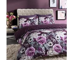 Sleepdown Inky Floral Purple Bettwäsche-Set für Einzelbetten, Baumwolle, violett
