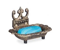 Relaxdays Seifenschale antik, Gusseisen, massiv, verziert, Standfüßchen, Handseife, HxBxT: 10 x 15 x 11,5 cm, bronze