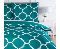 AmazonBasics - Bettwäsche-Set, Mikrofaser, 240 x 220 cm, Blaugrün, Gittermuster